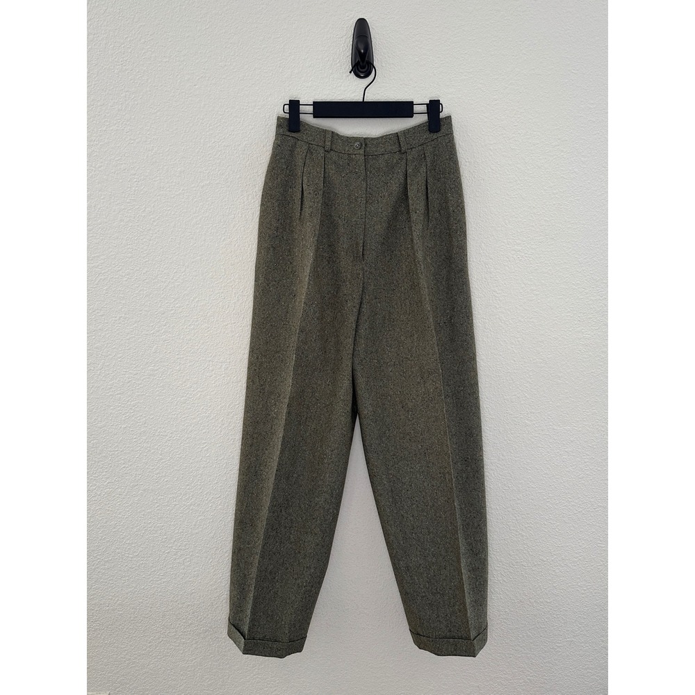 Burberrys Pleated Trousers Olive‎ Green Cashmere Wool Tweed High Rise Vintage 8